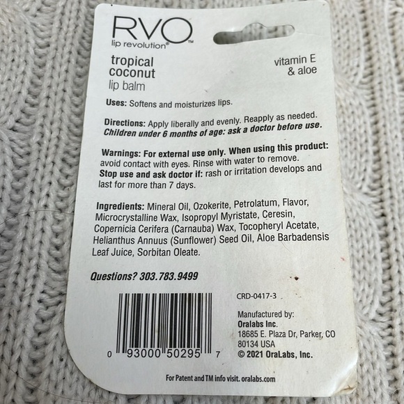 New rare in package RVO tropical coconut lip balm vitamin E & aloe long lasting - Picture 3 of 6